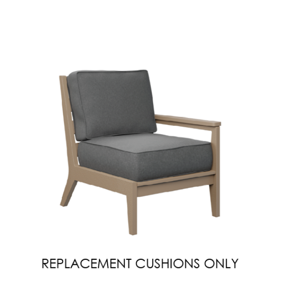 Berlin Gardens Mayhew Left Arm Club Chair cushions, Mayhew sectional replacement cushions, left arm outdoor chair cushions, Sunbrella patio cushions, modular outdoor furniture cushions, custom made patio cushions, outdoor sectional cushions, USA made Sunbrella cushions