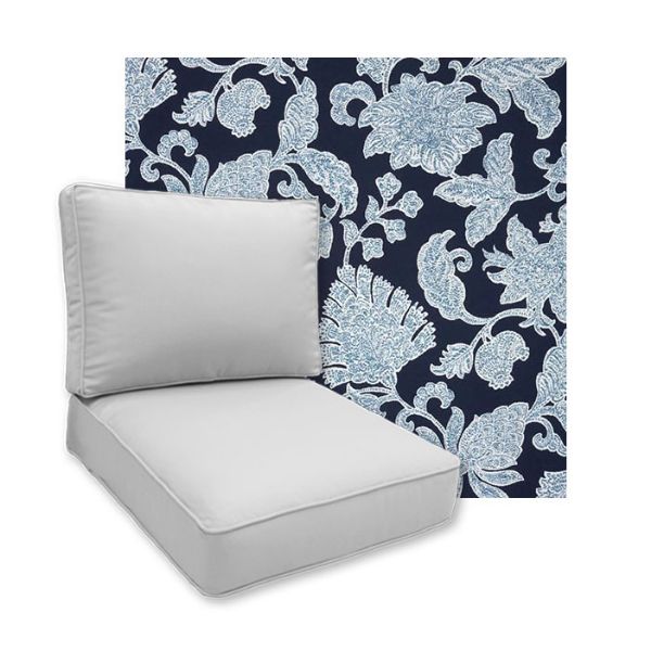 Sunbrella Floral Song Navy Patio Chair Replacement Cushions
