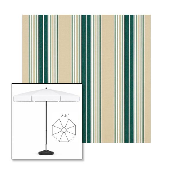 Picture of Forest Green Beige Natural Fancy | 7.5' Fiberglass Patio Umbrella Sunbrella® Awning Fabric