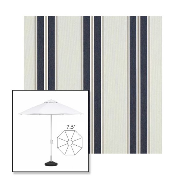 Picture of Navy Taupe Fancy | 7.5' Fiberglass Market Umbrella Sunbrella® Awning Fabric