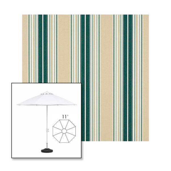 Picture of Forest Green Beige Natural Fancy | 11' Fiberglass Market Umbrella Sunbrella® Awning Fabric