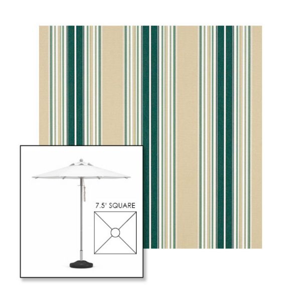 Picture of Forest Green Beige Natural Fancy | 7.5' Square Heavy Duty Aluminum Market Umbrella Sunbrella® Awning Fabric
