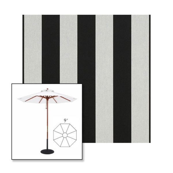 Picture of Beaufort Black White | 9' Wood Frame Market Umbrella Sunbrella® Awning Fabric