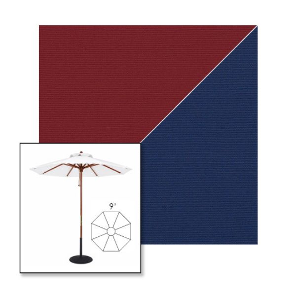 Picture of Burgundy Marine Blue | 9' Wood Frame Market Umbrella Sunbrella® Awning Fabric