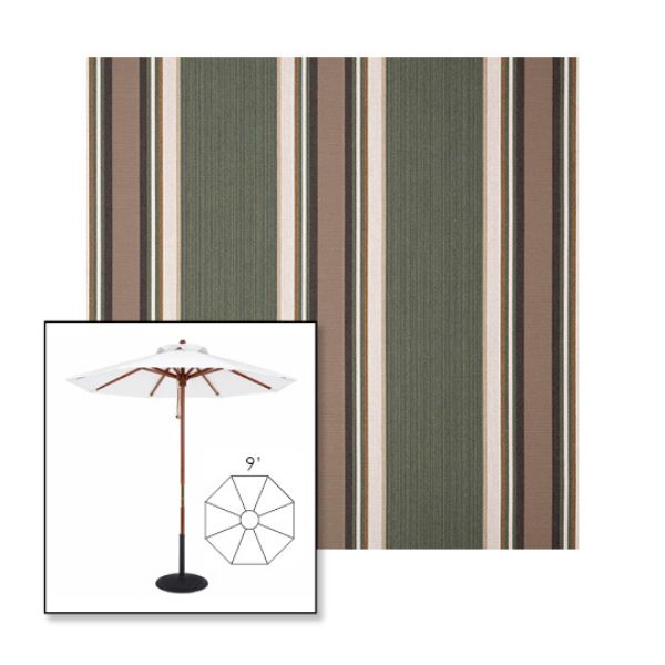 Picture of Emblem Fern | 9' Wood Frame Market Umbrella Sunbrella® Awning Fabric