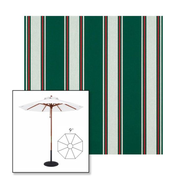 Picture of Forest Green Fancy | 9' Wood Frame Market Umbrella Sunbrella® Awning Fabric