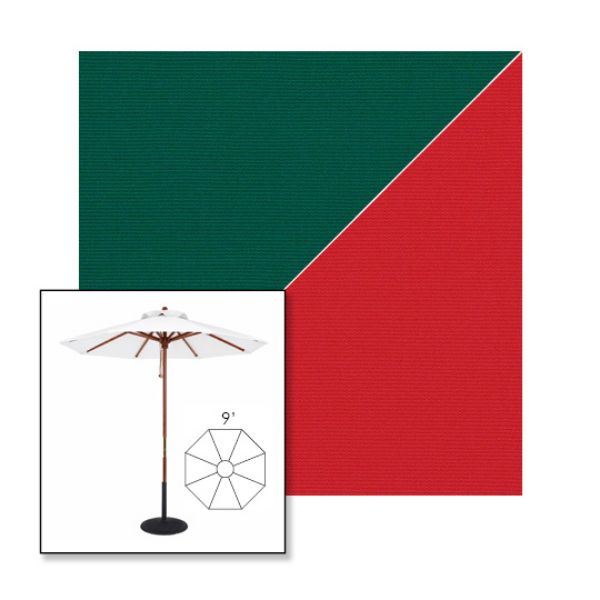 Picture of Forest Green Jockey Red | 9' Wood Frame Market Umbrella Sunbrella® Awning Fabric