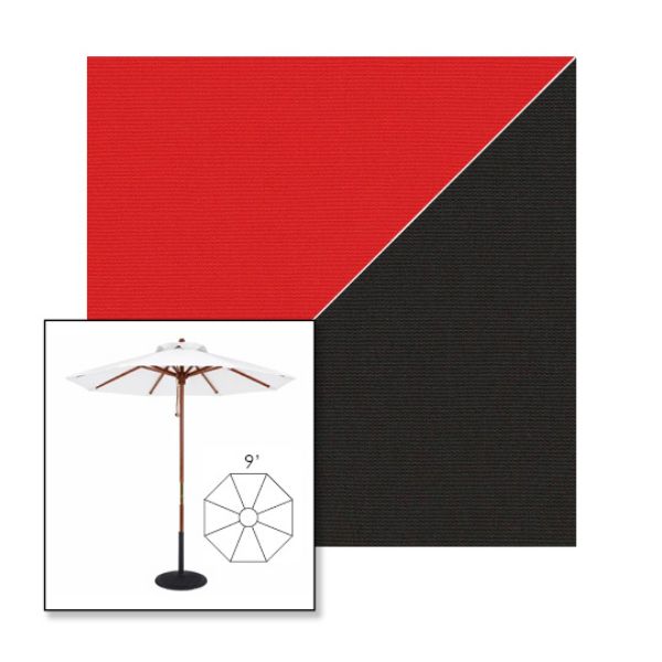 Picture of Logo Red Black | 9' Wood Frame Market Umbrella Sunbrella® Awning Fabric