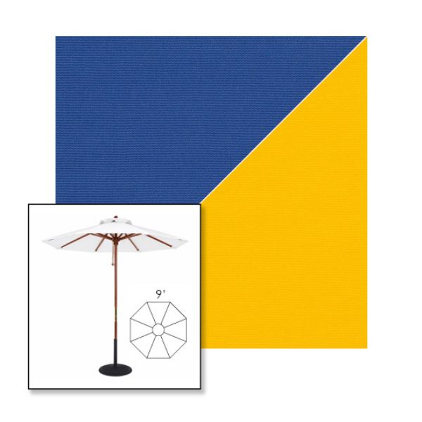 Picture of Mediterranean Blue Sunflower | 9' Wood Frame Market Umbrella Sunbrella® Awning Fabric
