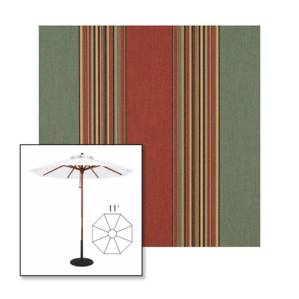 Picture of Henna Fern Vintage | 11' Wood Frame Market Umbrella Sunbrella® Awning Fabric