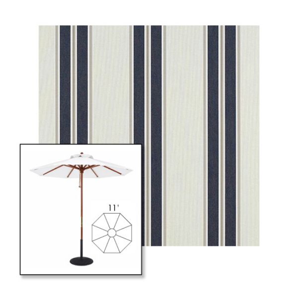 Picture of Navy Taupe Fancy | 11' Wood Frame Market Umbrella Sunbrella® Awning Fabric