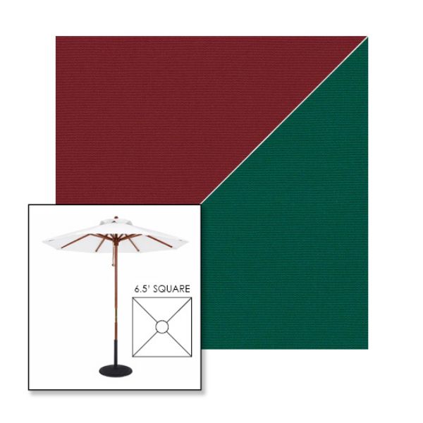Picture of Burgundy Forest Green | 6.5' Wood Square Frame Market Umbrella Sunbrella® Awning Fabric