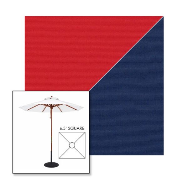 Picture of Jockey Red Marine Blue | 6.5' Wood Square Frame Market Umbrella Sunbrella® Awning Fabric