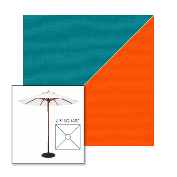 Picture of Turquoise Orange | 6.5' Wood Square Frame Market Umbrella Sunbrella® Awning Fabric