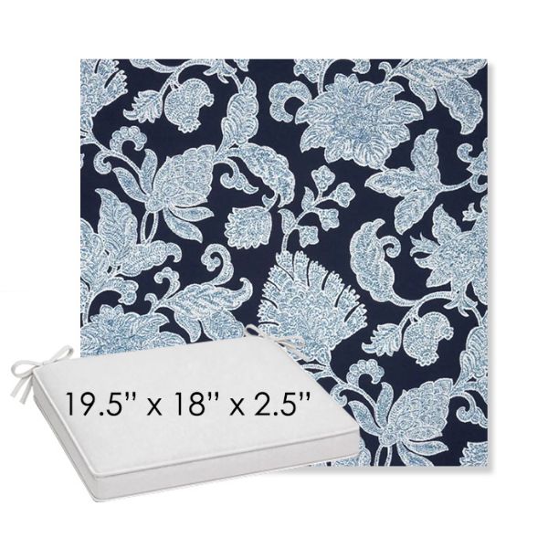 Picture of Floral Song Navy | Sunbrella® 19.5" x 18" Outdoor Dining Cushion
