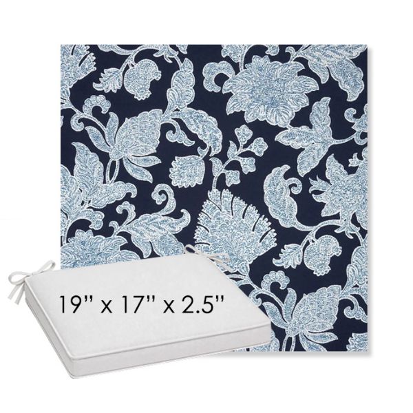Picture of Floral Song Navy | Sunbrella® 19" x 17" x 3" Outdoor Dining Cushion